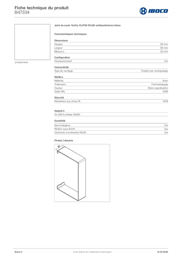 Image Iboco Fiche technique du produit B47334 | Hager France