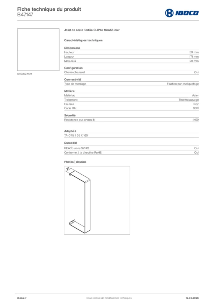 Image Iboco Fiche technique du produit B47147 | Hager France