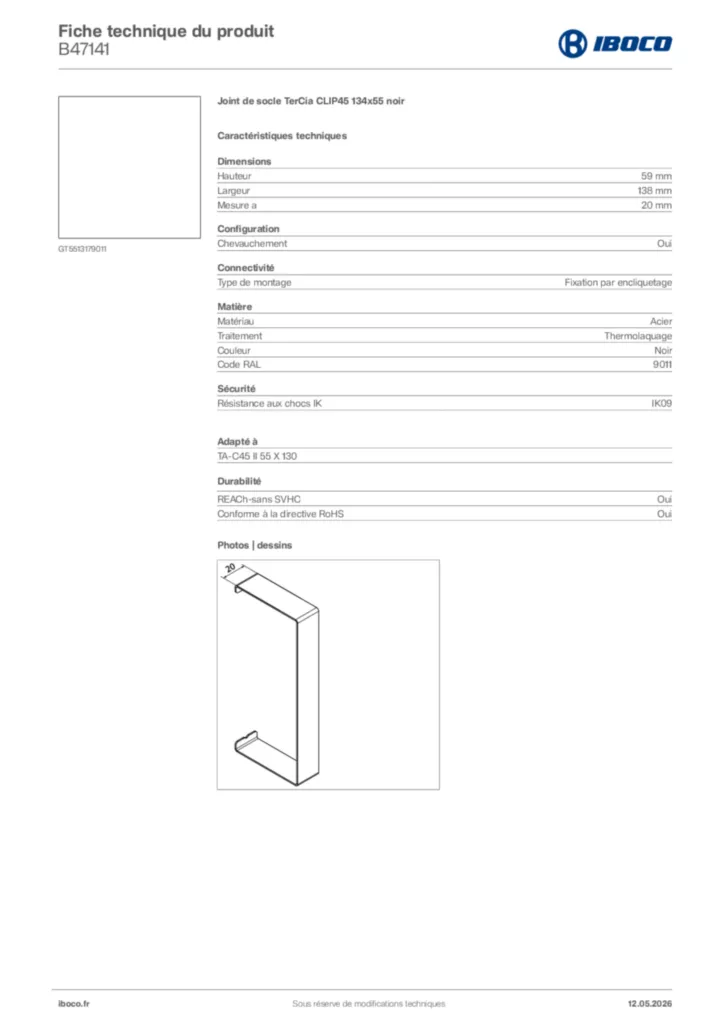 Image Iboco Fiche technique du produit B47141 | Hager France