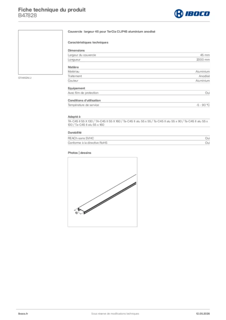 Image Iboco Fiche technique du produit B47828 | Hager France