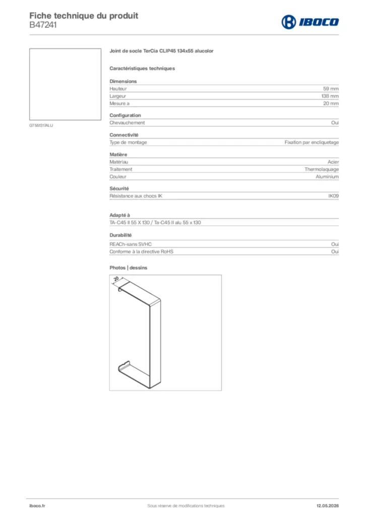 Image Iboco Fiche technique du produit B47241 | Hager France
