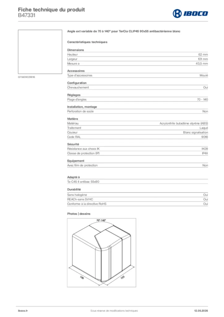Image Iboco Fiche technique du produit B47331 | Hager France