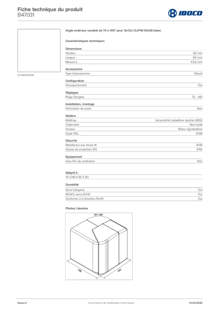Image Iboco Fiche technique du produit B47031 | Hager France