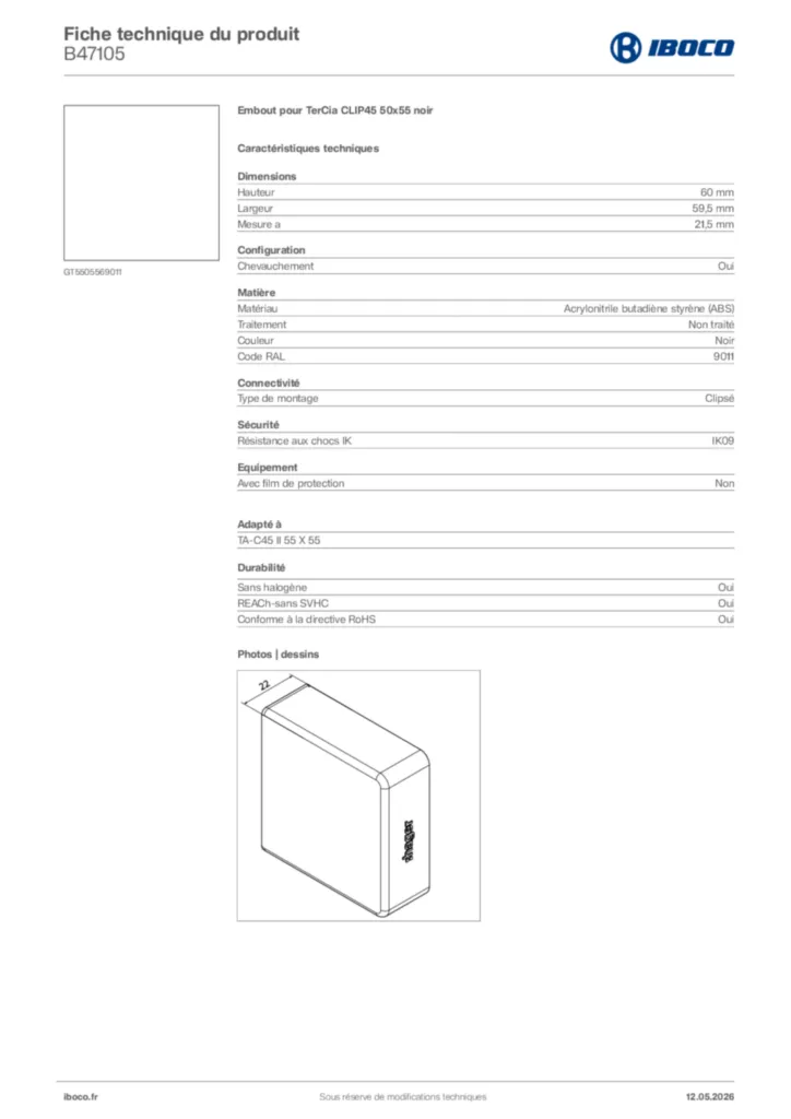 Image Iboco Fiche technique du produit B47105 | Hager France