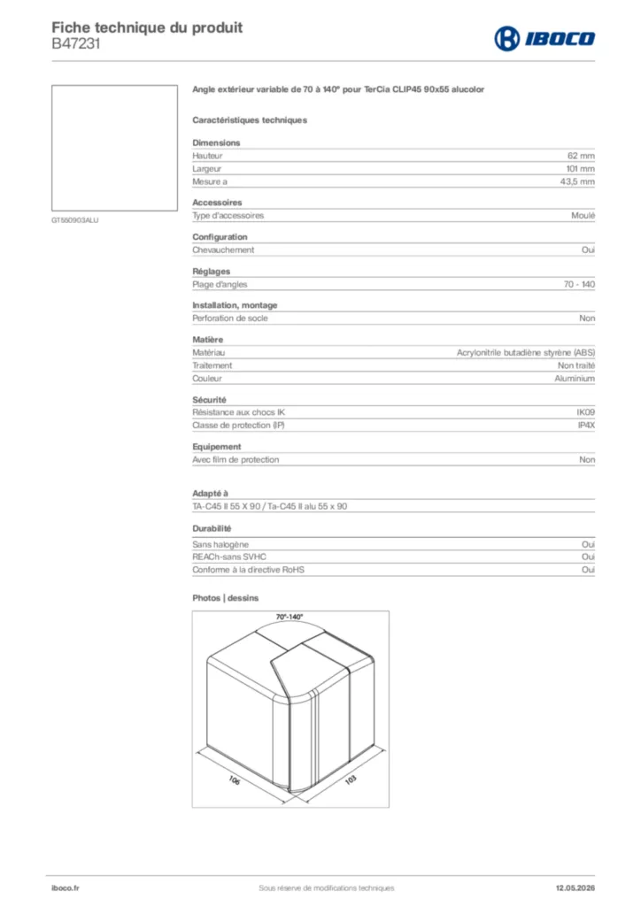 Image Iboco Fiche technique du produit B47231 | Hager France