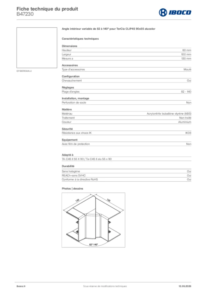 Image Iboco Fiche technique du produit B47230 | Hager France