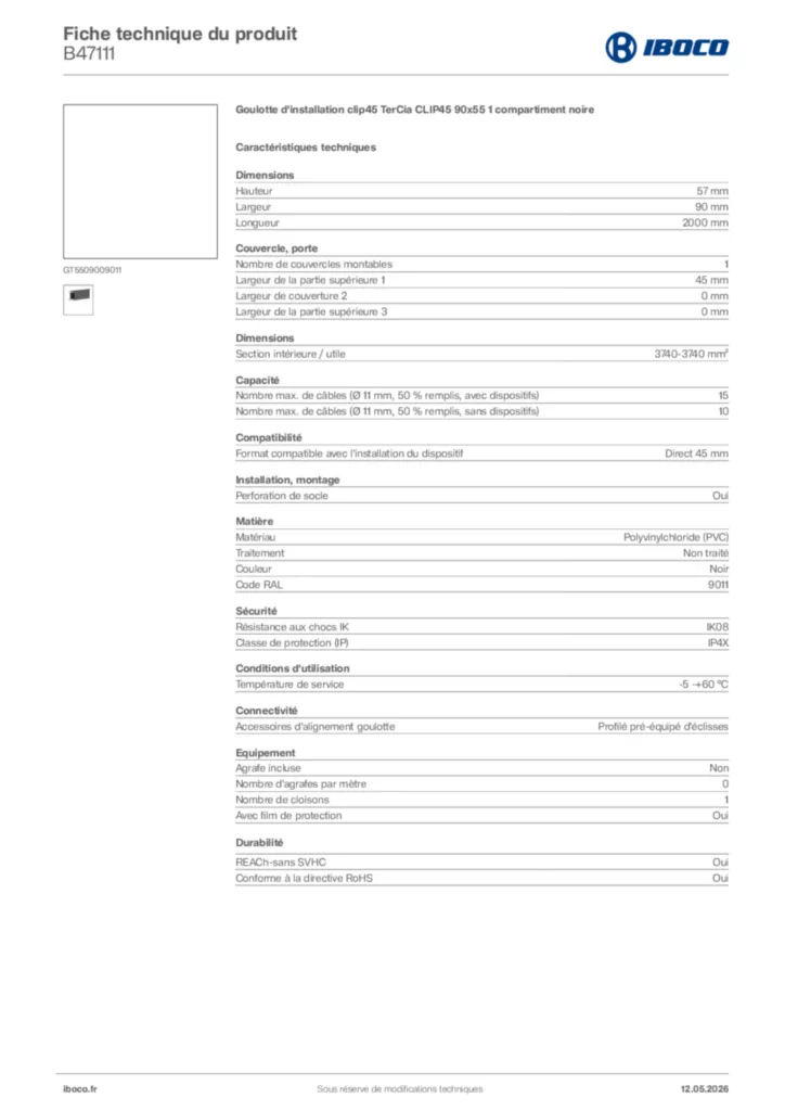Image Iboco Fiche technique du produit B47111 | Hager France
