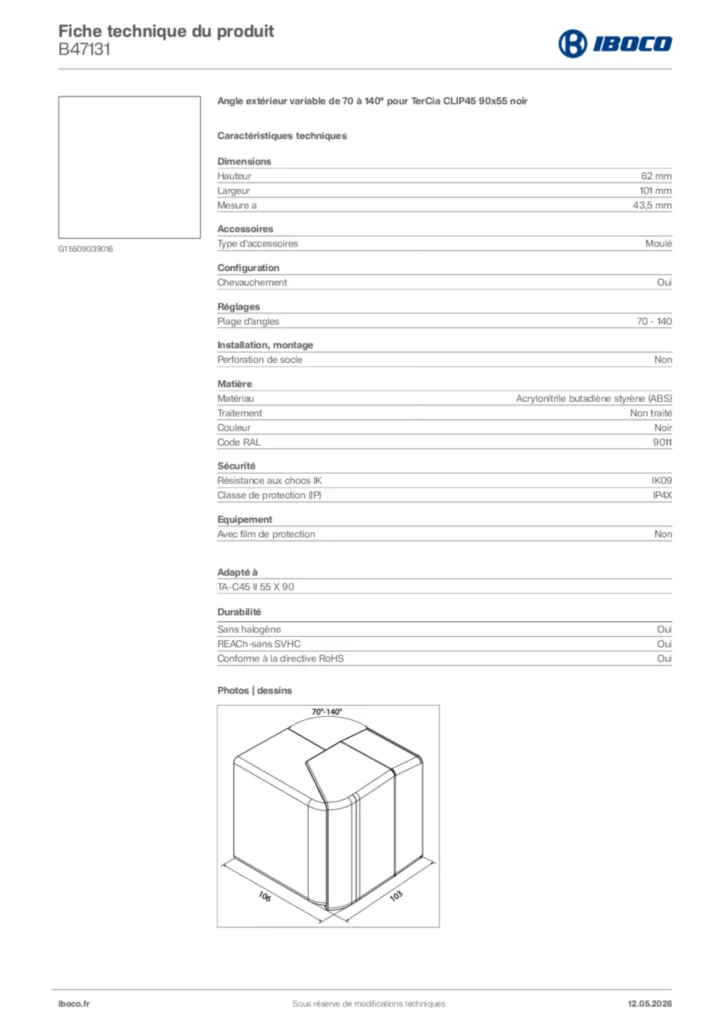 Image Iboco Fiche technique du produit B47131 | Hager France