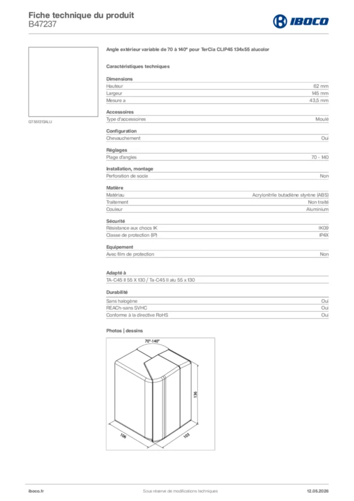 Image Iboco Fiche technique du produit B47237 | Hager France