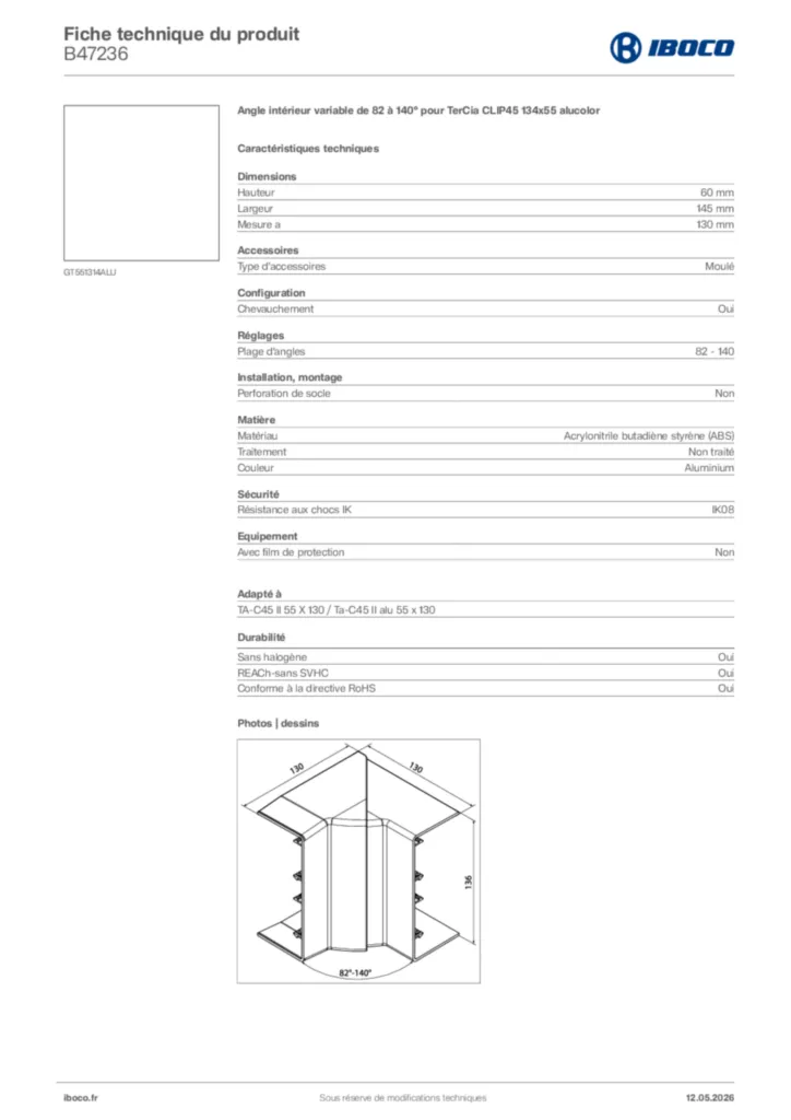 Image Iboco Fiche technique du produit B47236 | Hager France