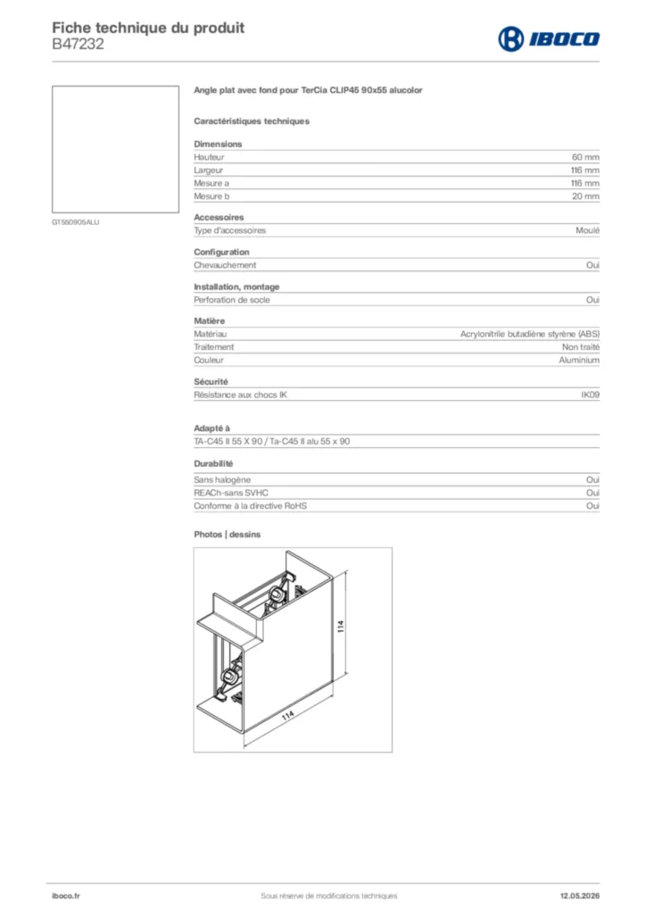 Image Iboco Fiche technique du produit B47232 | Hager France