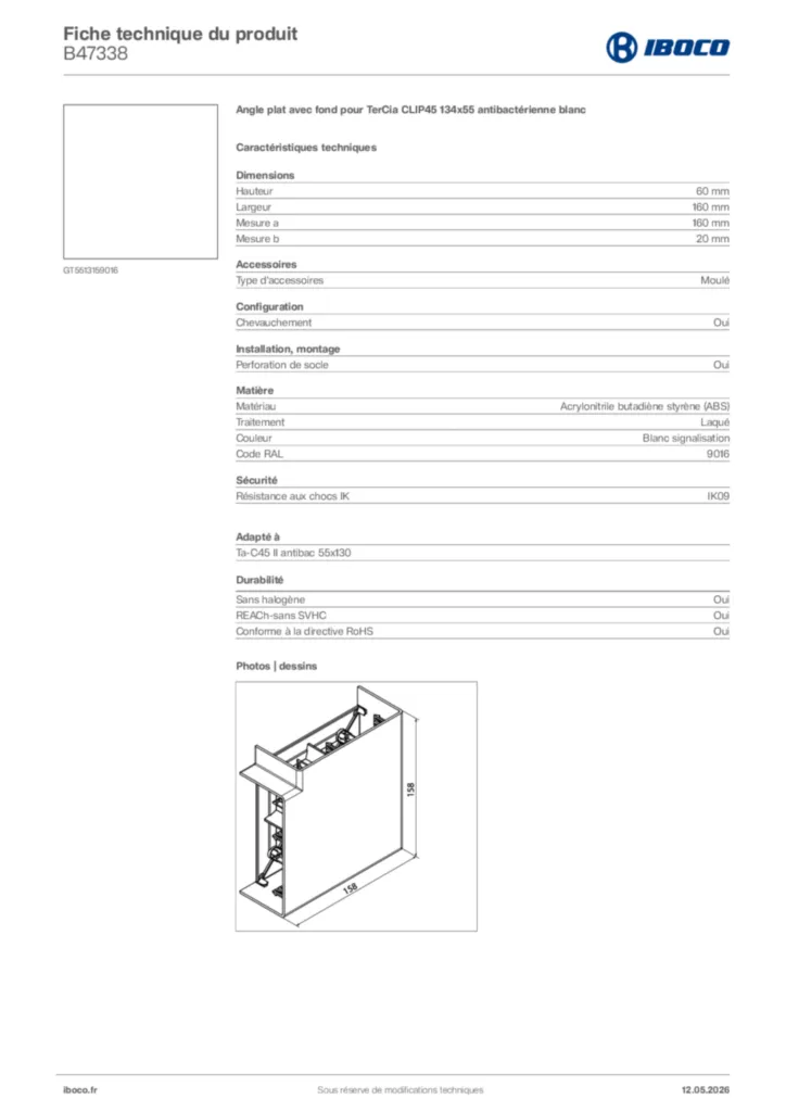 Image Iboco Fiche technique du produit B47338 | Hager France
