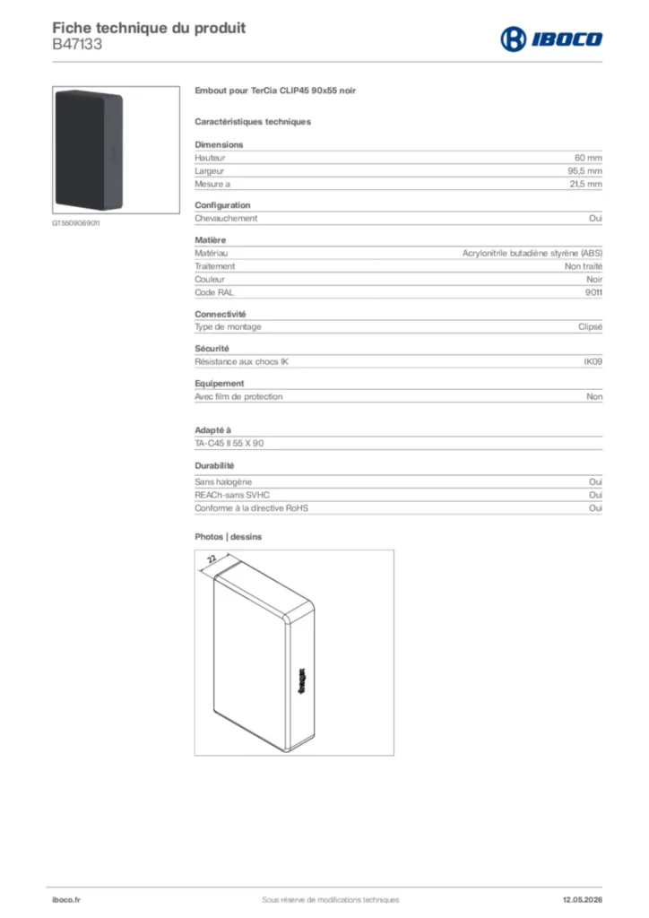 Image Iboco Fiche technique du produit B47133 | Hager France