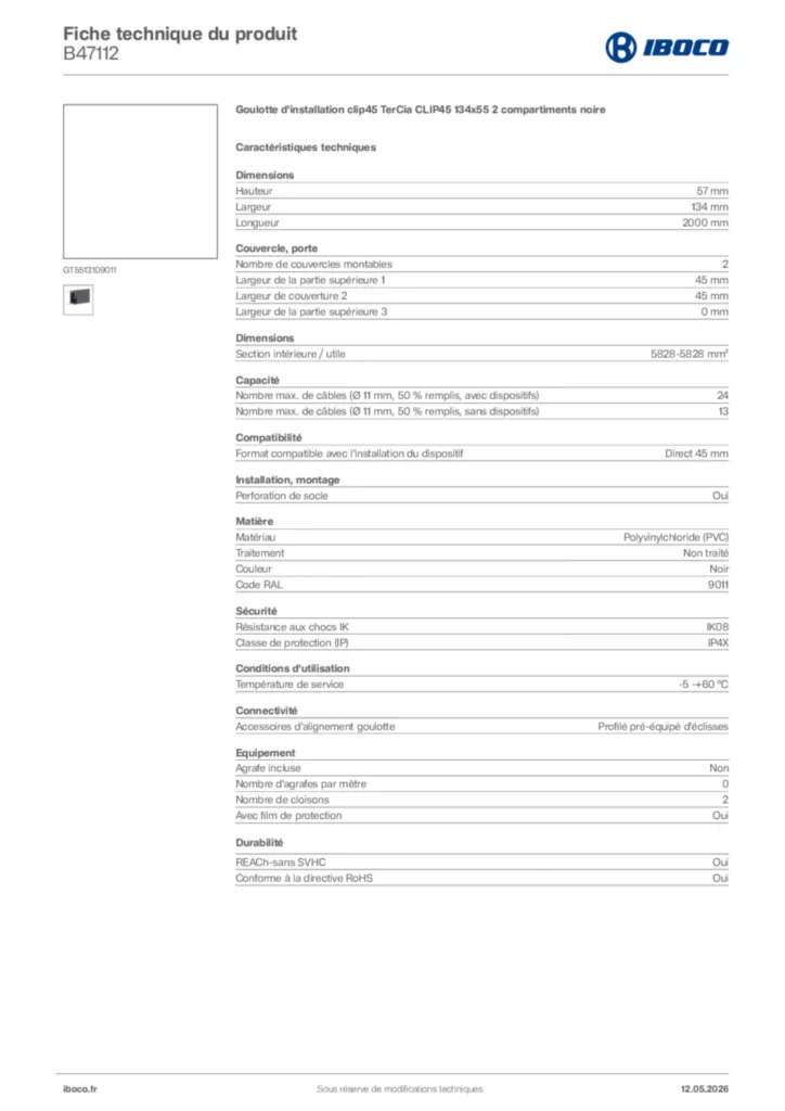 Image Iboco Fiche technique du produit B47112 | Hager France