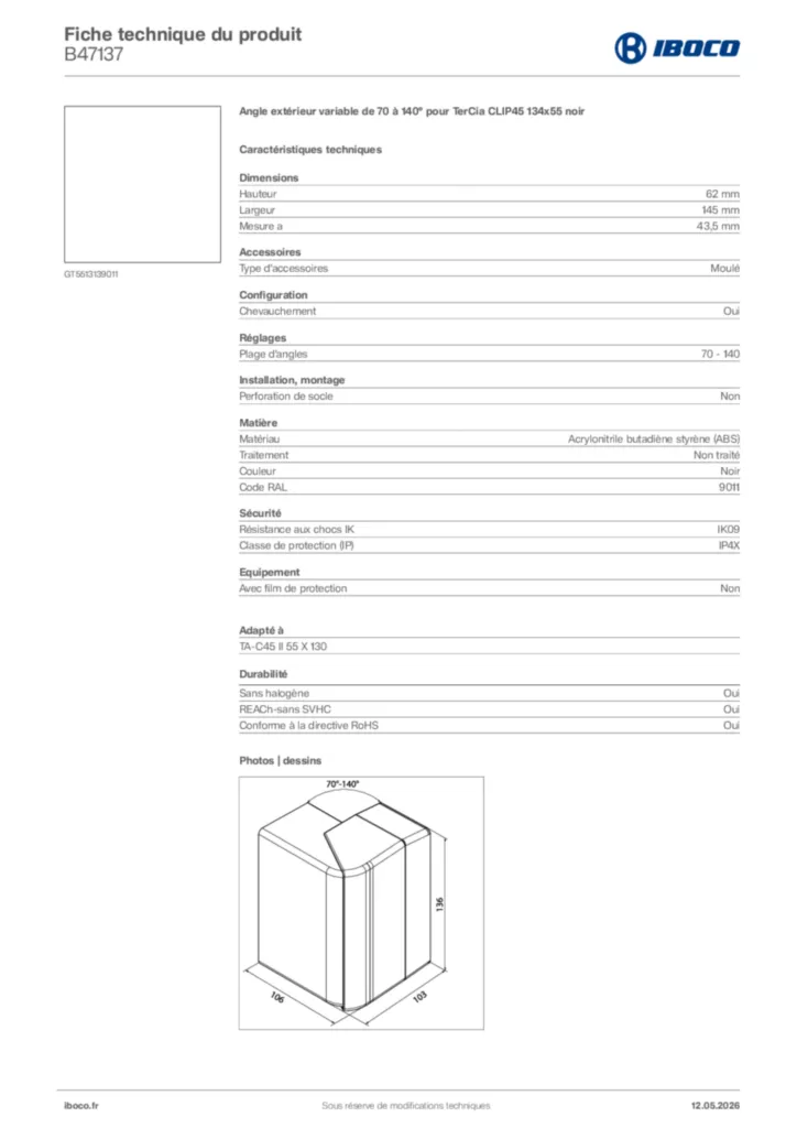Image Iboco Fiche technique du produit B47137 | Hager France