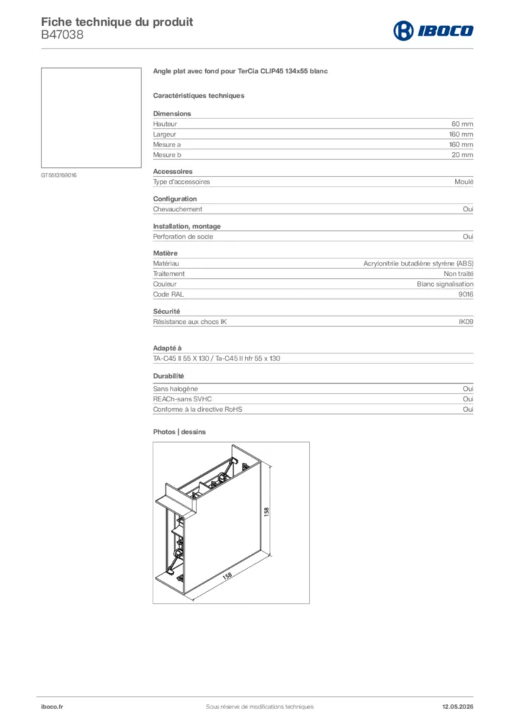 Image Iboco Fiche technique du produit B47038 | Hager France