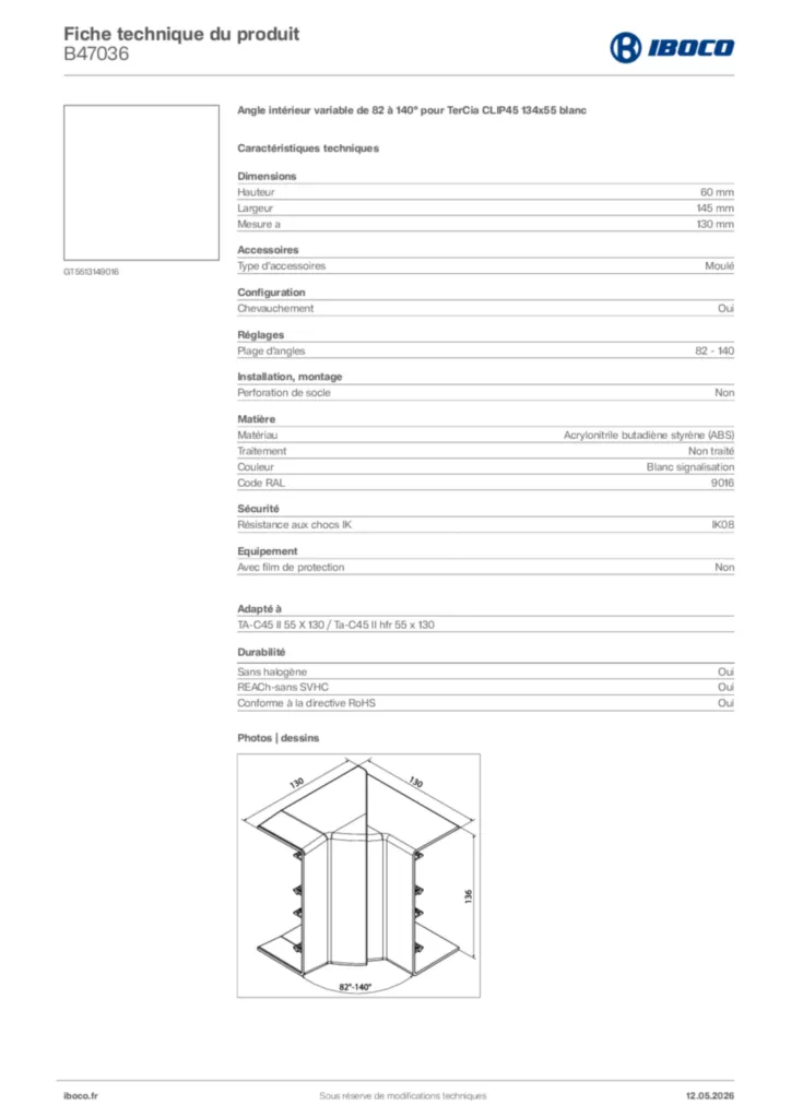 Image Iboco Fiche technique du produit B47036 | Hager France