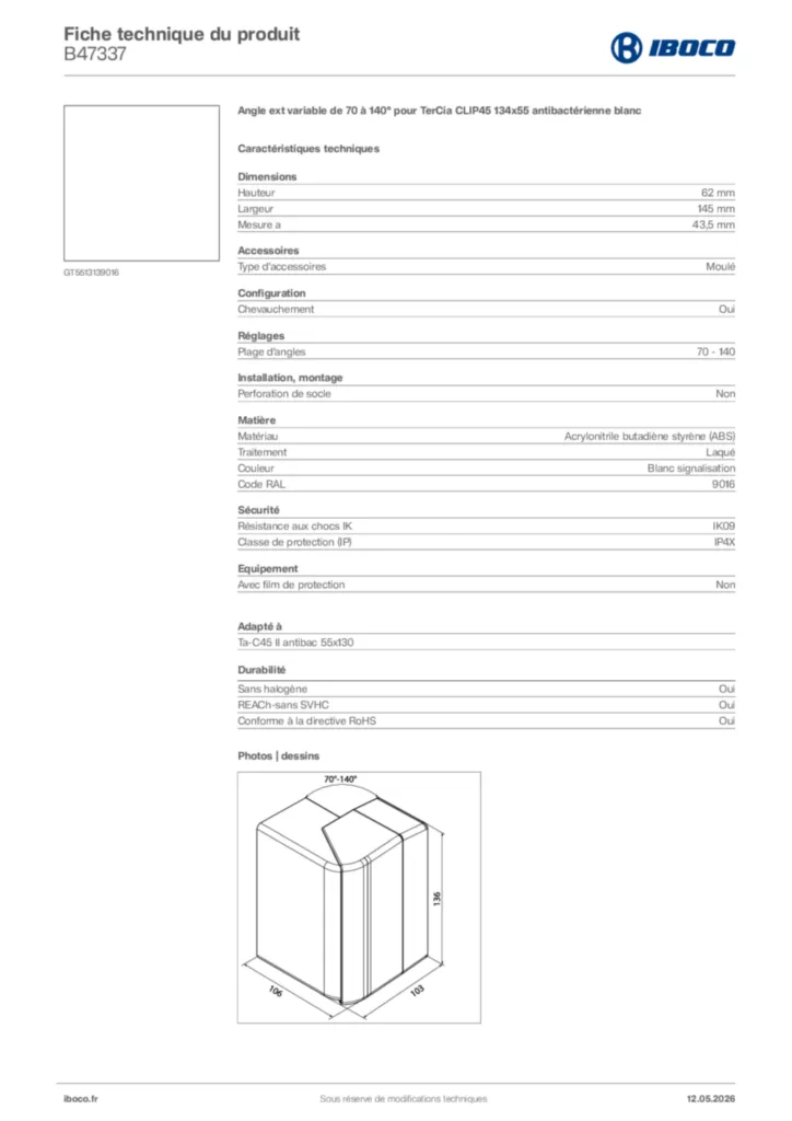 Image Iboco Fiche technique du produit B47337 | Hager France