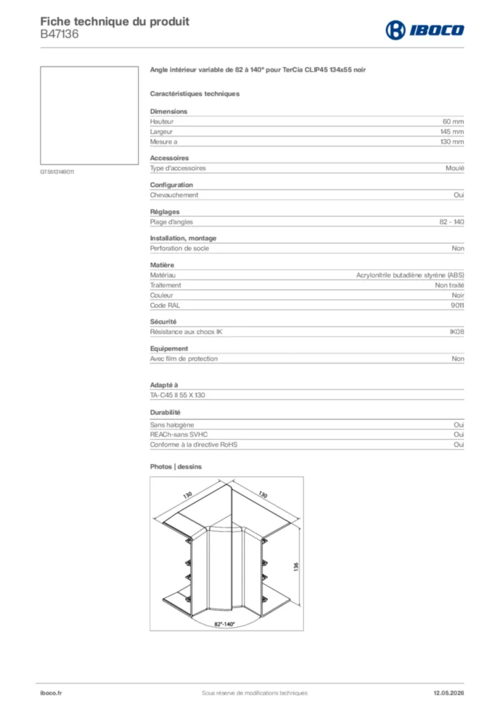 Image Iboco Fiche technique du produit B47136 | Hager France