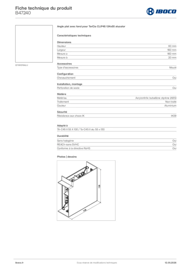 Image Iboco Fiche technique du produit B47240 | Hager France
