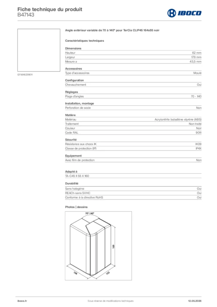 Image Iboco Fiche technique du produit B47143 | Hager France