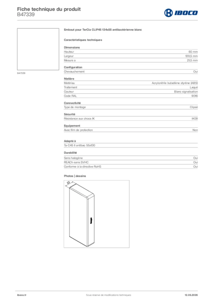 Image Iboco Fiche technique du produit B47339 | Hager France