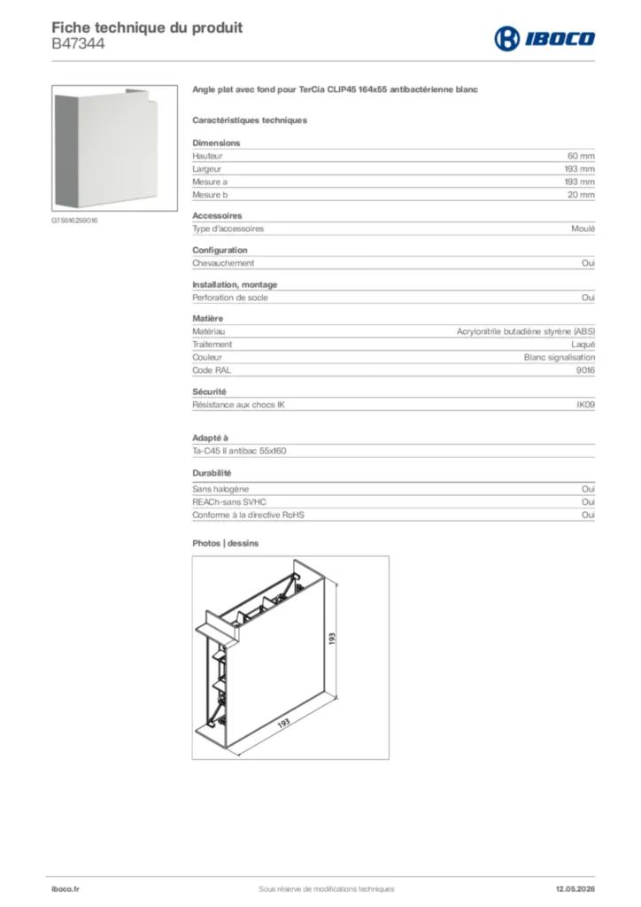 Image Iboco Fiche technique du produit B47344 | Hager France