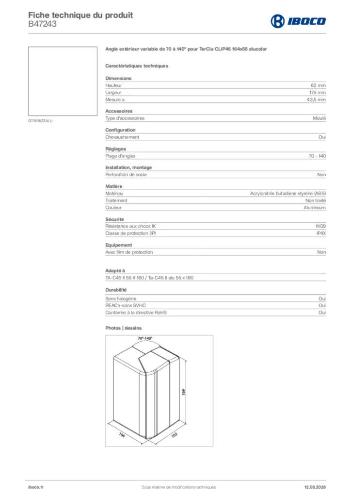 Image Iboco Fiche technique du produit B47243 | Hager France