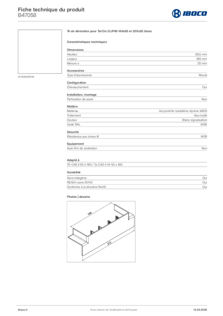 Image Iboco Fiche technique du produit B47058 | Hager France