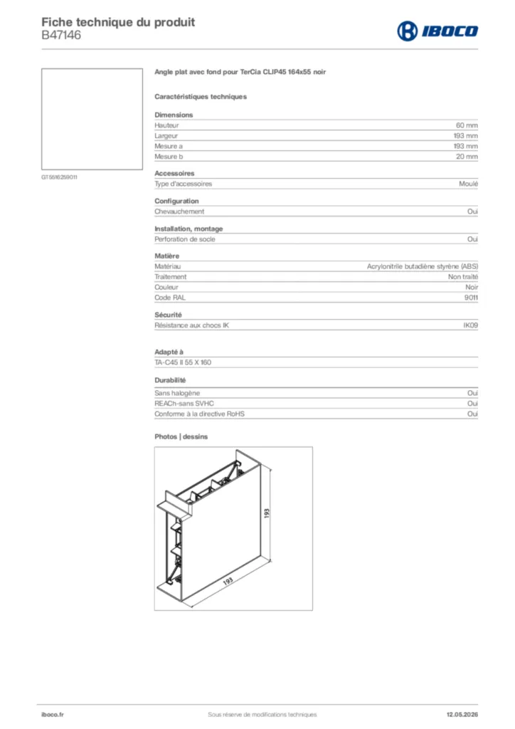 Image Iboco Fiche technique du produit B47146 | Hager France