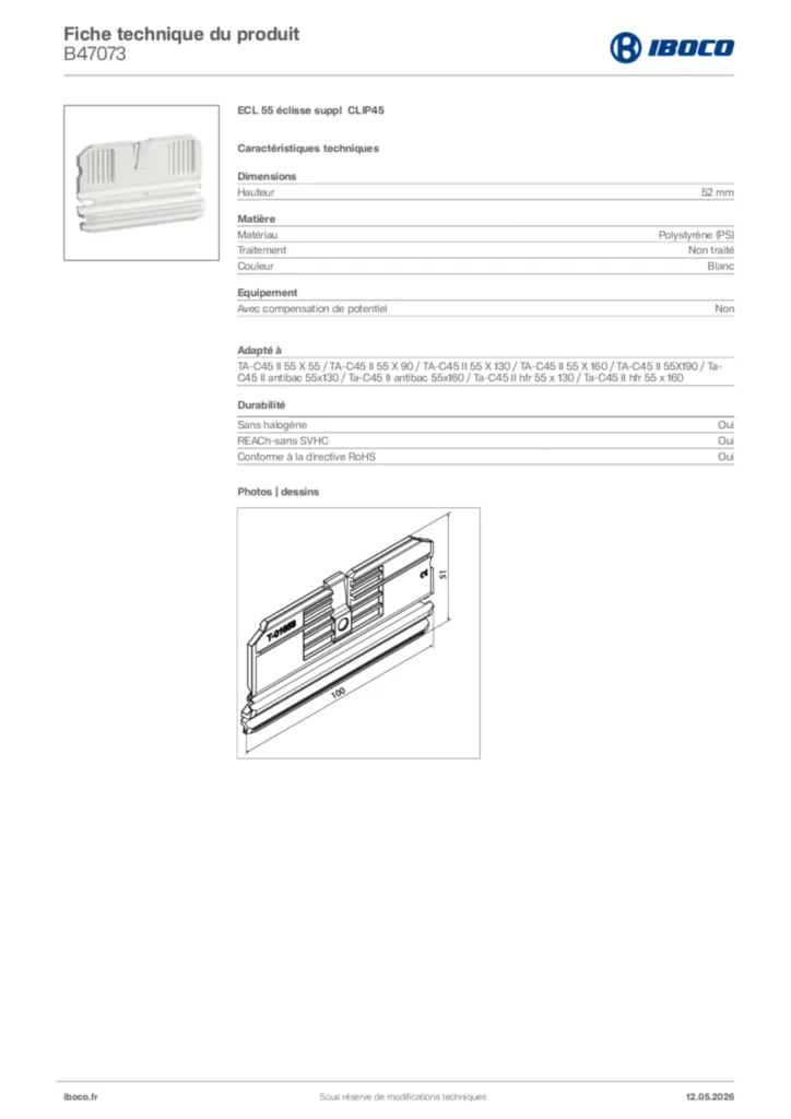 Image Iboco Fiche technique du produit B47073 | Hager France