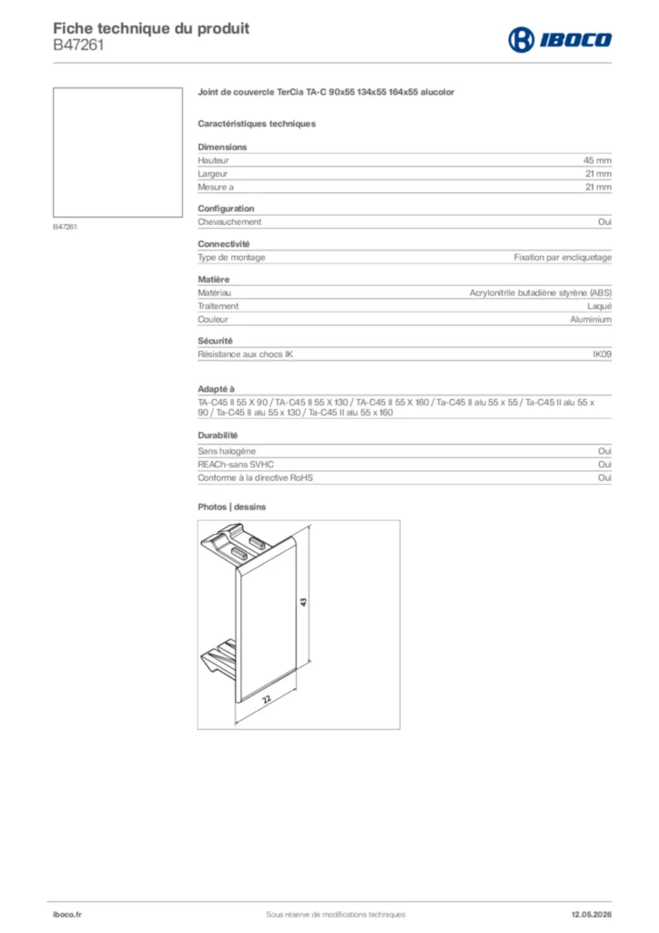 Image Iboco Fiche technique du produit B47261 | Hager France