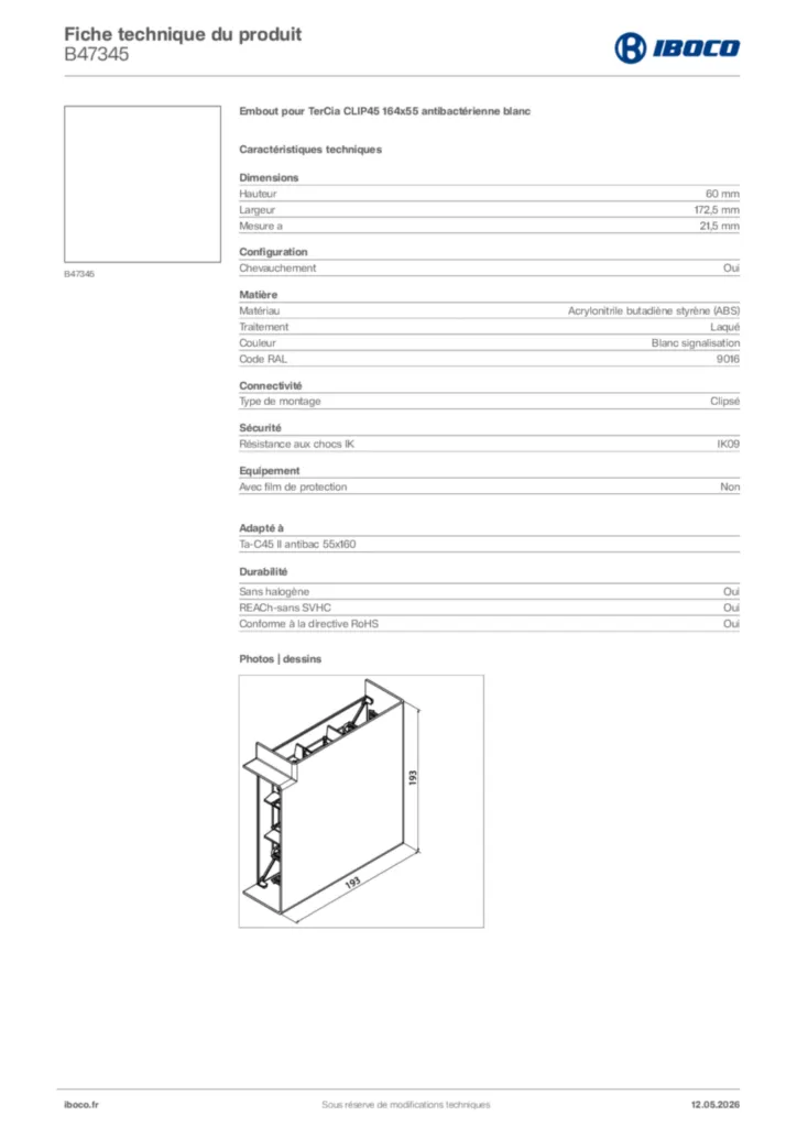 Image Iboco Fiche technique du produit B47345 | Hager France