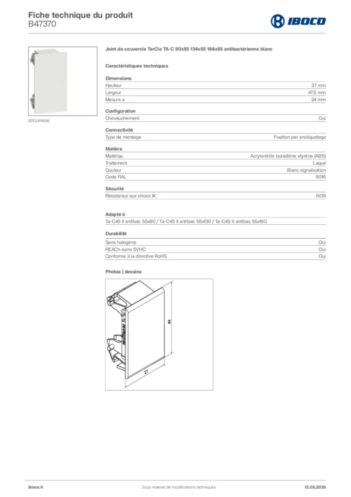 Image Iboco Fiche technique du produit B47370 | Hager France