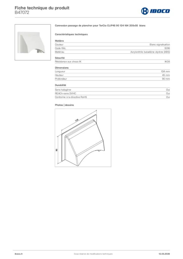 Image Iboco Fiche technique du produit B47072 | Hager France