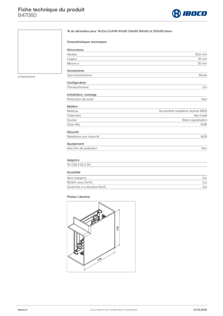 Image Iboco Fiche technique du produit B47060 | Hager France