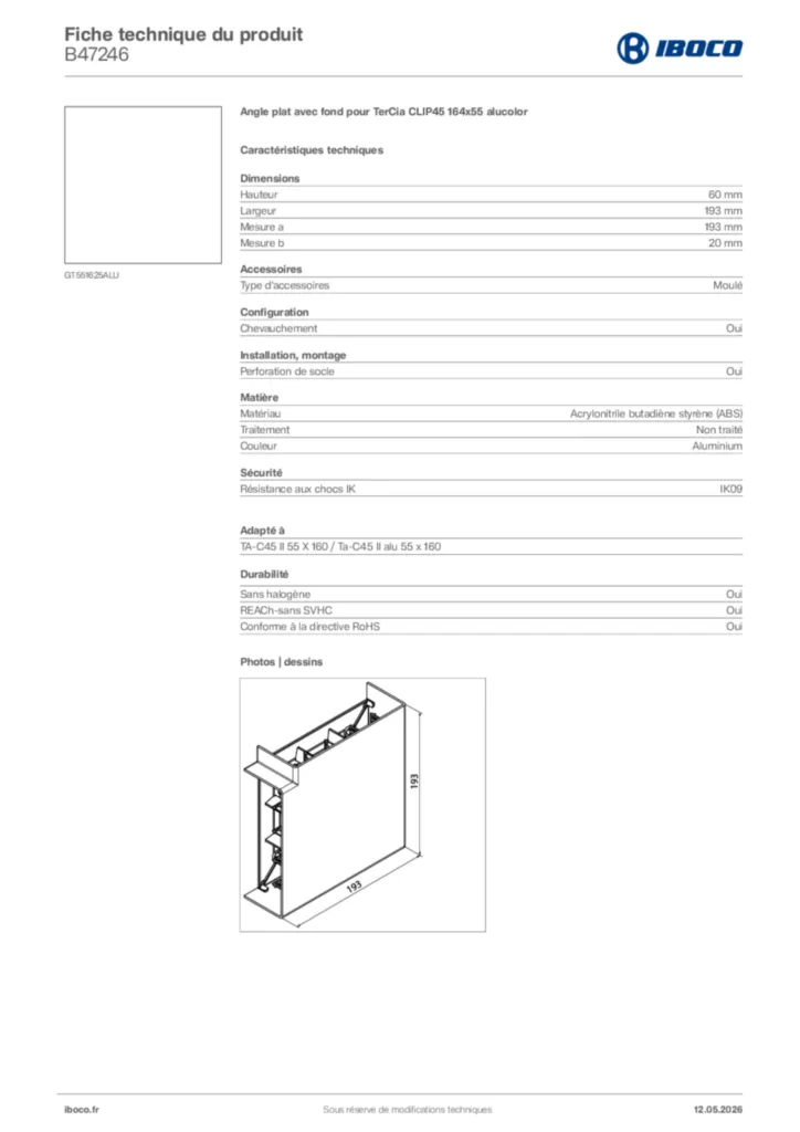 Image Iboco Fiche technique du produit B47246 | Hager France