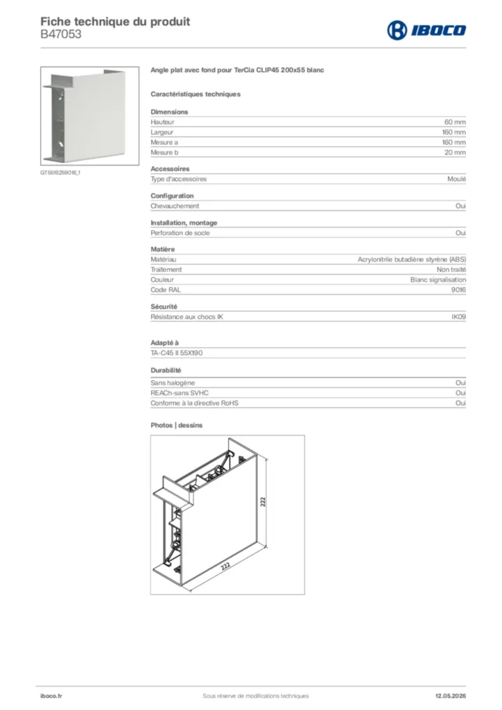 Image Iboco Fiche technique du produit B47053 | Hager France