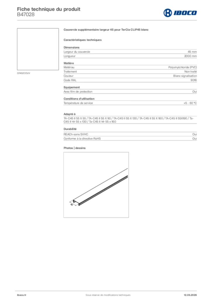 Image Iboco Fiche technique du produit B47028 | Hager France