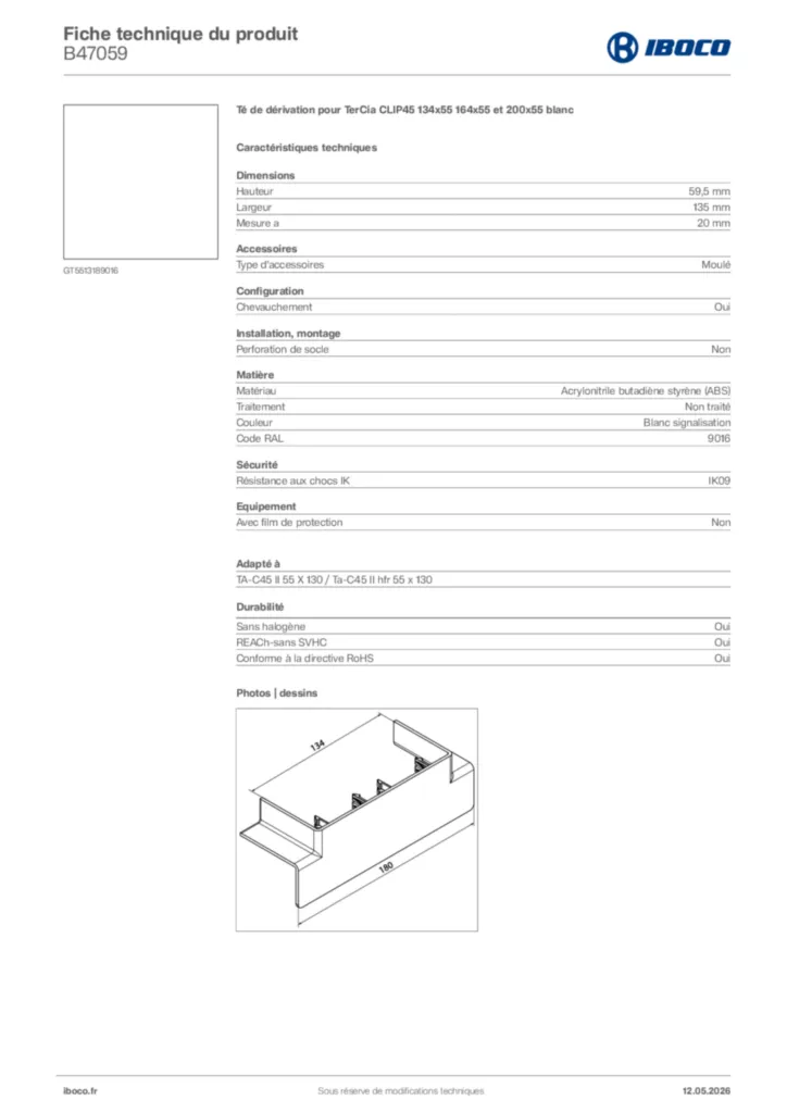 Image Iboco Fiche technique du produit B47059 | Hager France