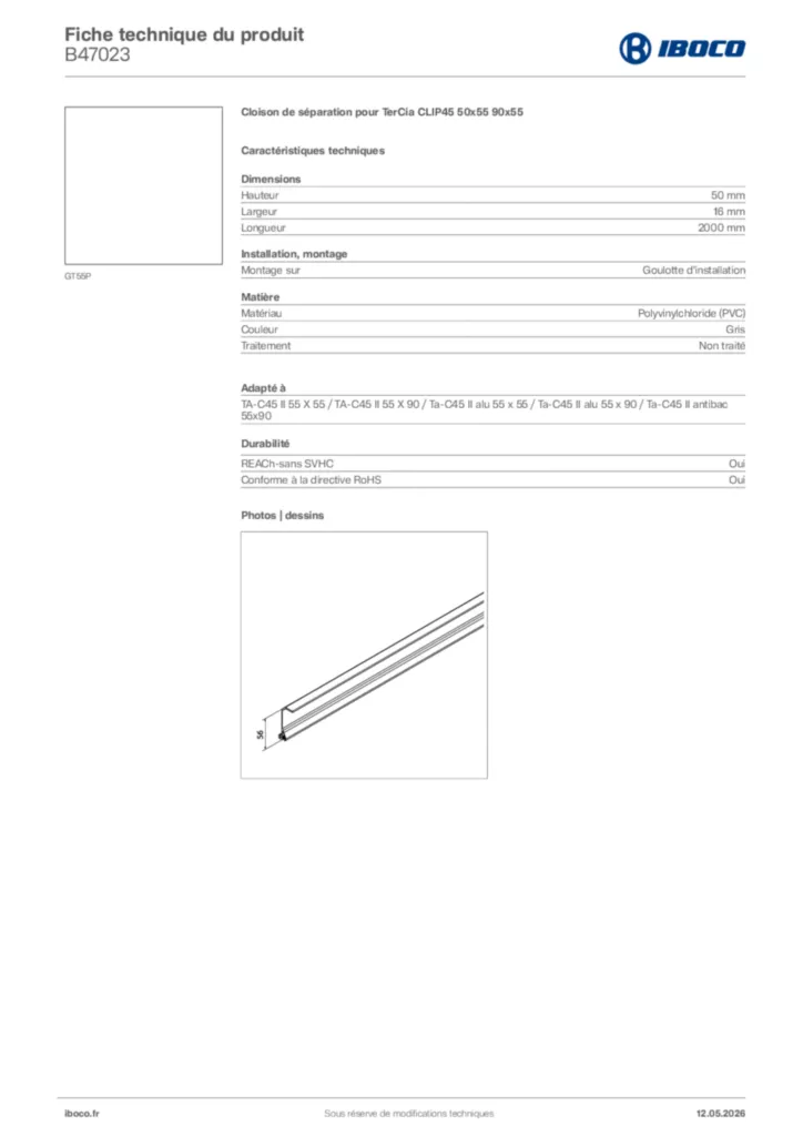 Image Iboco Fiche technique du produit B47023 | Hager France