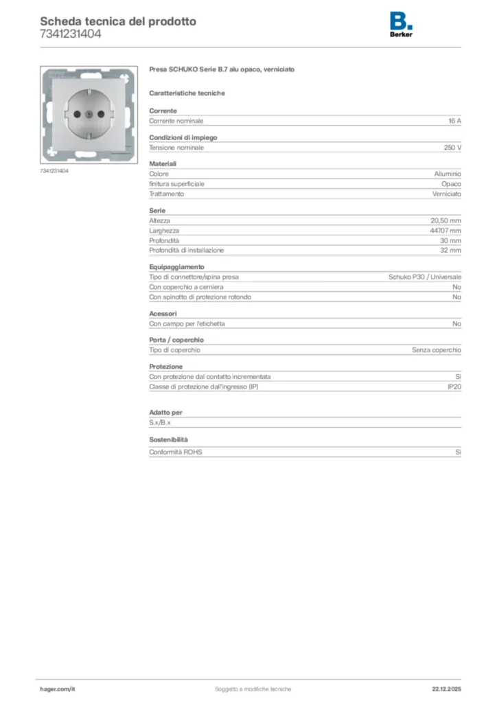 Immagine Berker Scheda tecnica del prodotto 7341231404 | Hager Italia