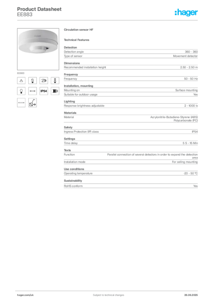 Image Hager Product data sheet EE883  | Hager