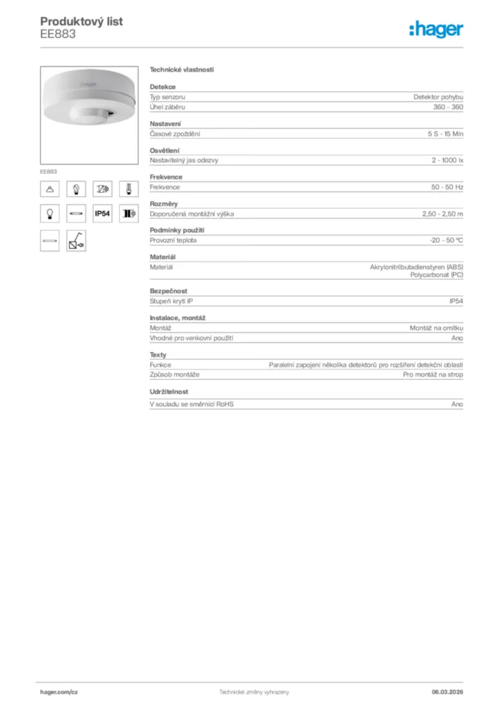 Obrázek Hager Product data sheet EE883 | Hager
