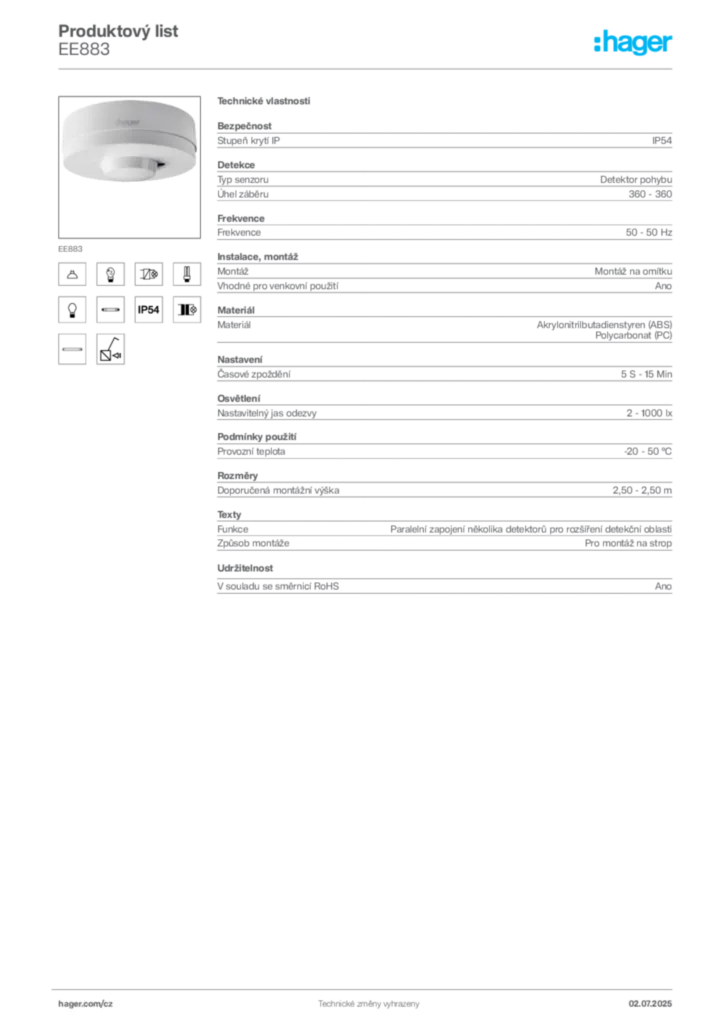 Obrázek Hager Product data sheet EE883 | Hager