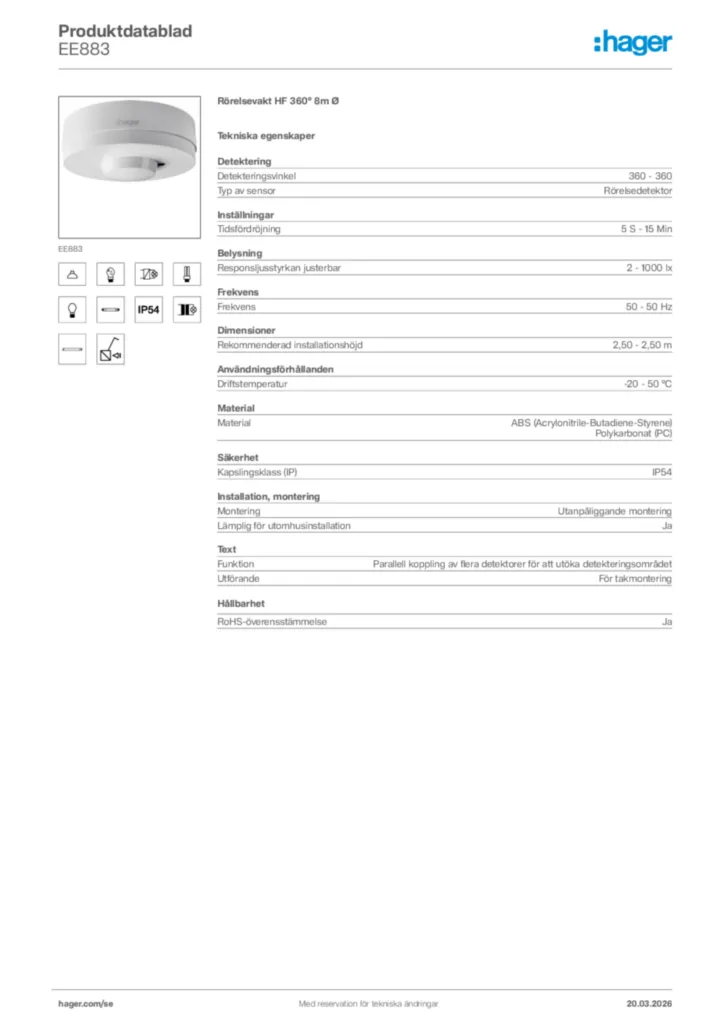 Bild Hager Produktdatablad EE883 | Hager Sverige