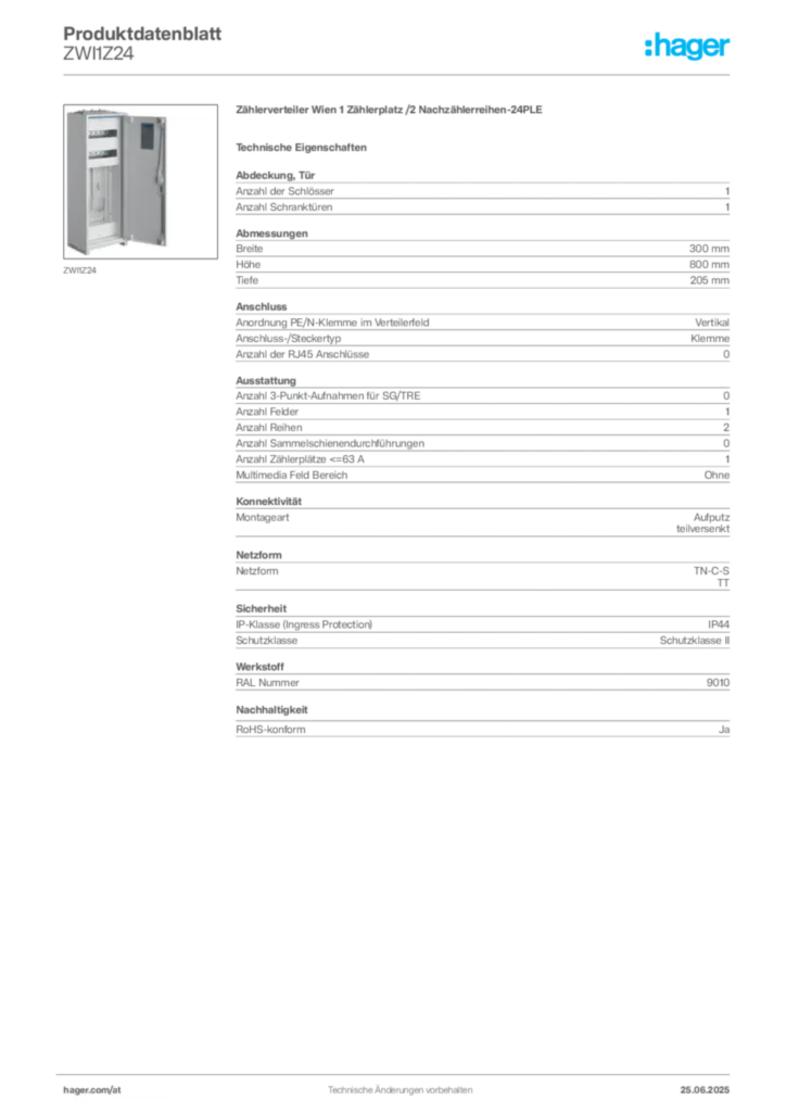 Bild Hager Produktdatenblatt ZWI1Z24 | Hager Deutschland