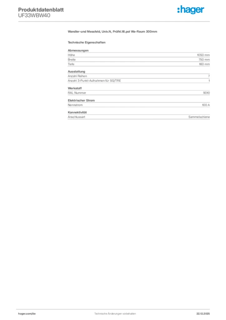 Bild Hager Produktdatenblatt UF33WBW40 | Hager Deutschland