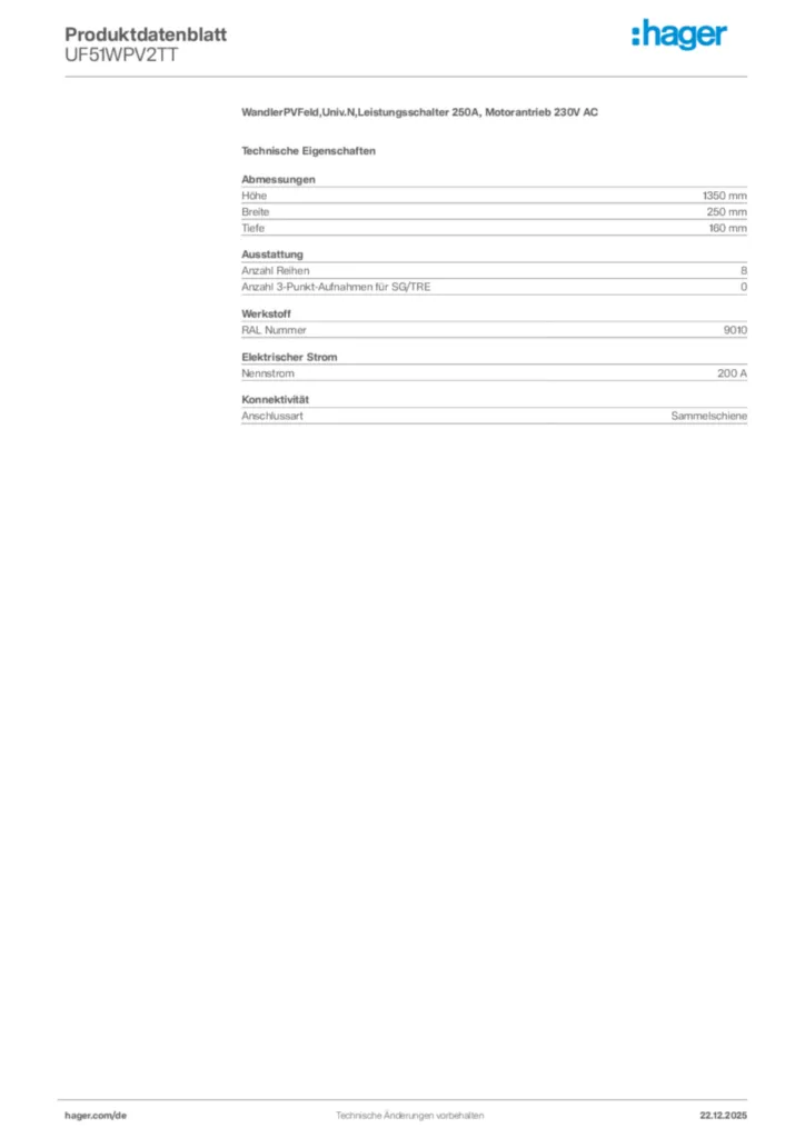 Bild Hager Produktdatenblatt UF51WPV2TT | Hager Deutschland