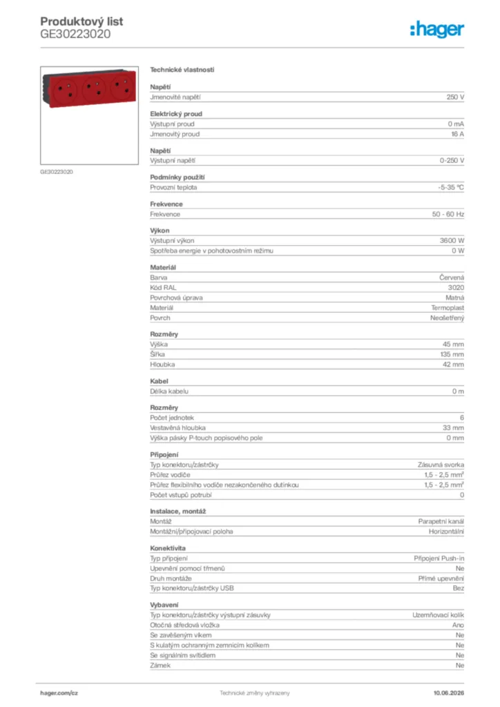 Obrázek Hager Generováno - Datový list produktu GE30223020 | Hager